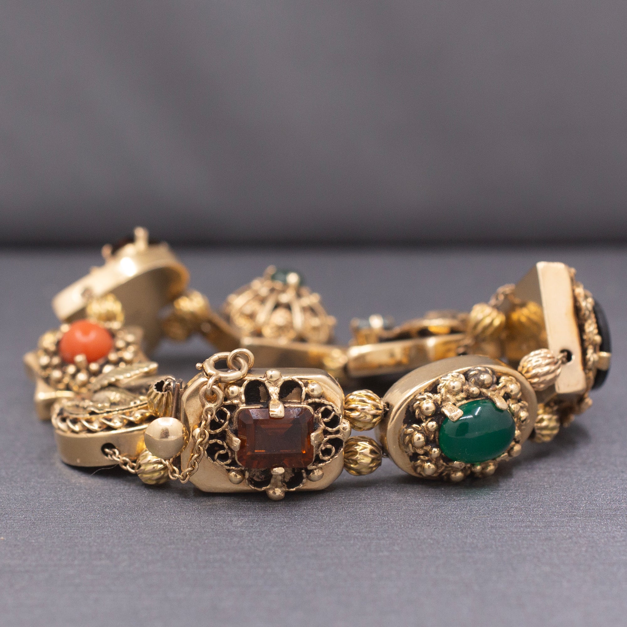 Vintage Retro Gemstone Slide Bracelet in 14k Yellow Gold 7.5"