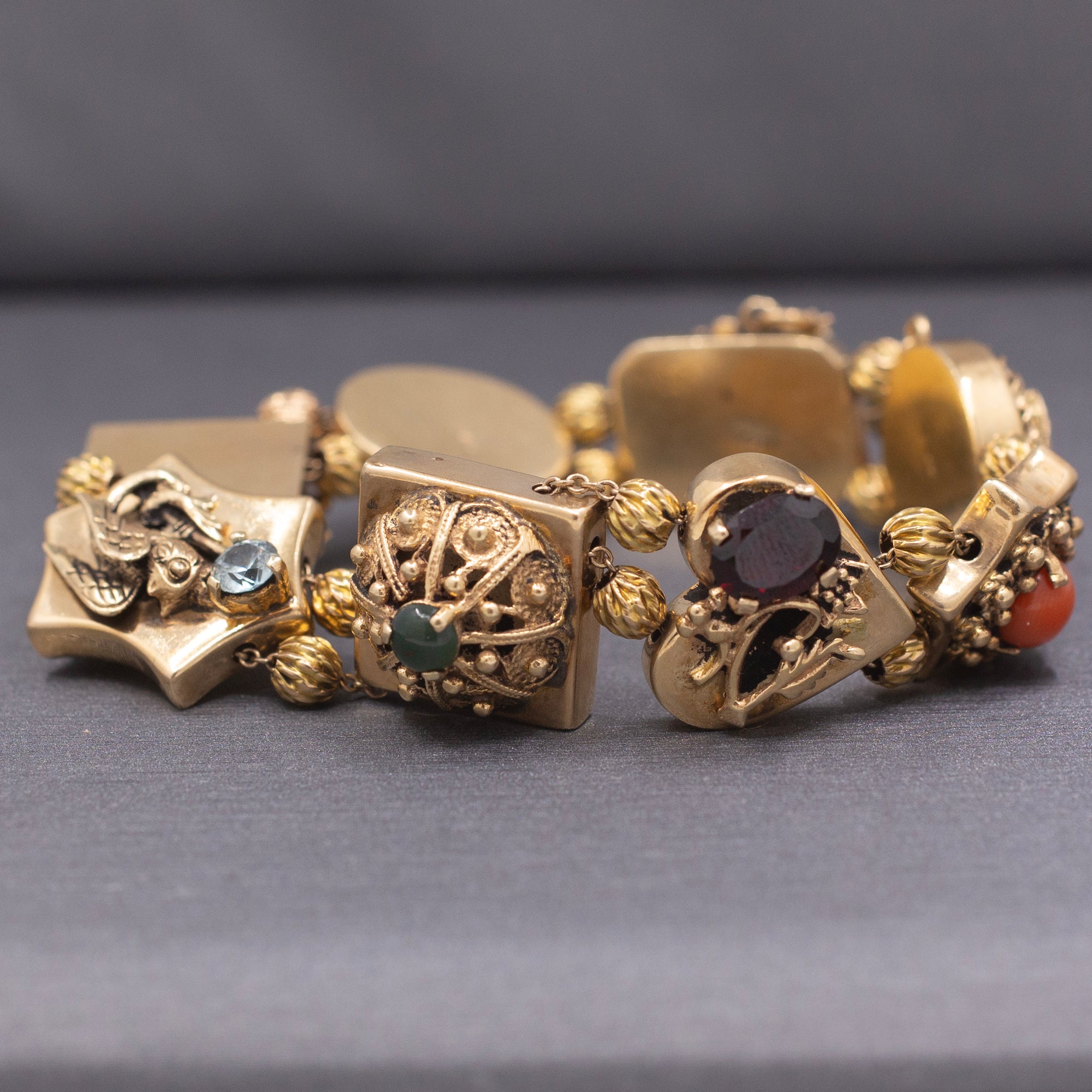 Vintage Retro Gemstone Slide Bracelet in 14k Yellow Gold 7.5"