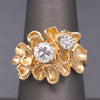 Unique Double Diamond Flower Petal Statement Ring in 14k Yellow Gold