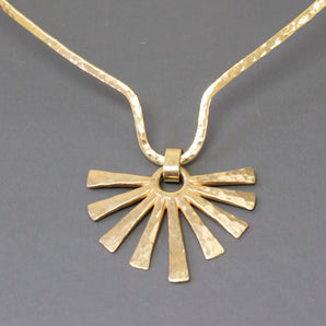 James Avery Hammered Collar Necklace with Sunburst Pendant in Solid 14k Gold