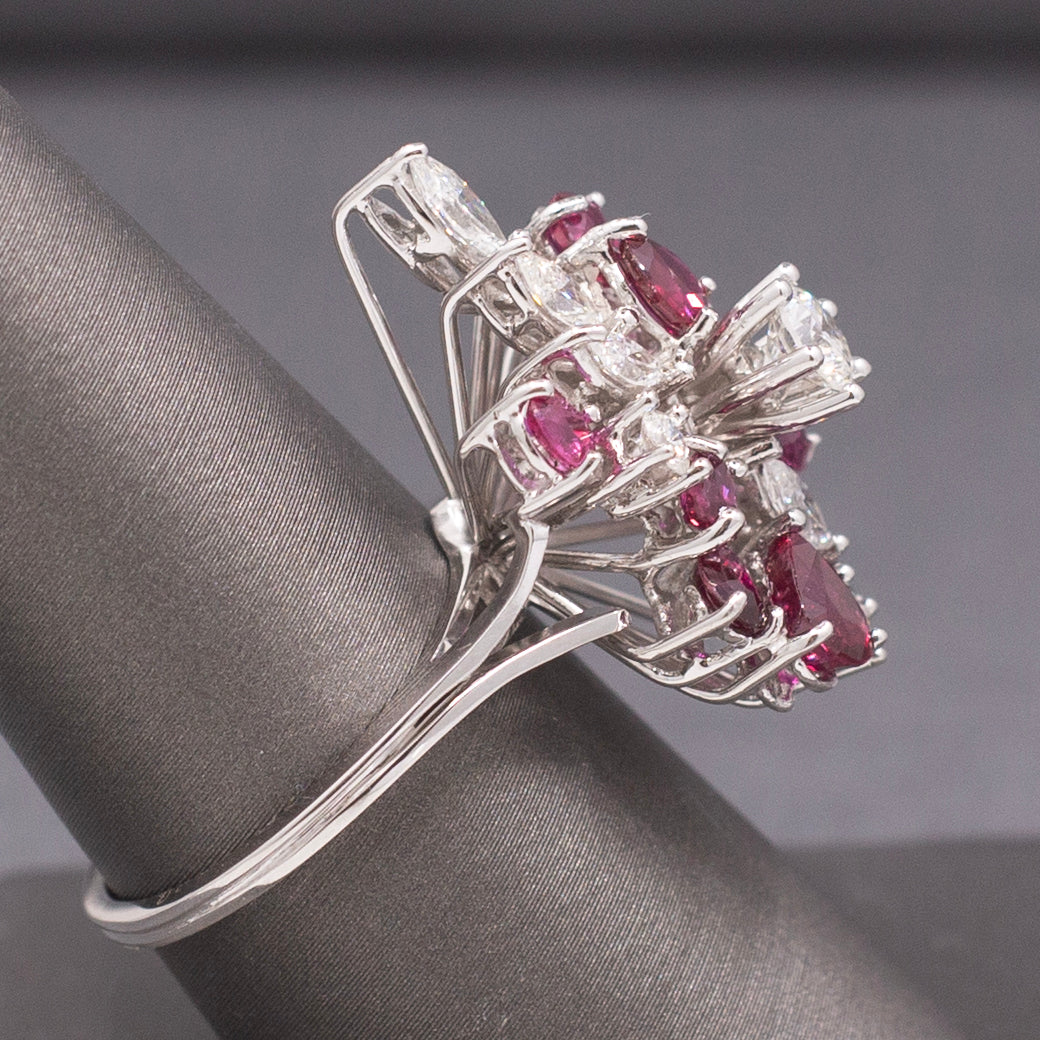 Incredible Ruby and Diamond Cluster Statement Ring in 18k White Gold
