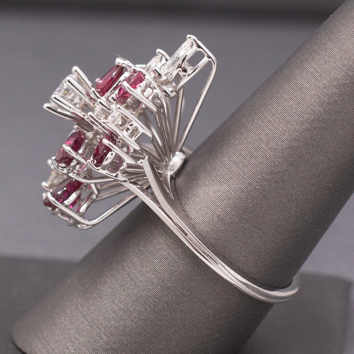 Incredible Ruby and Diamond Cluster Statement Ring in 18k White Gold