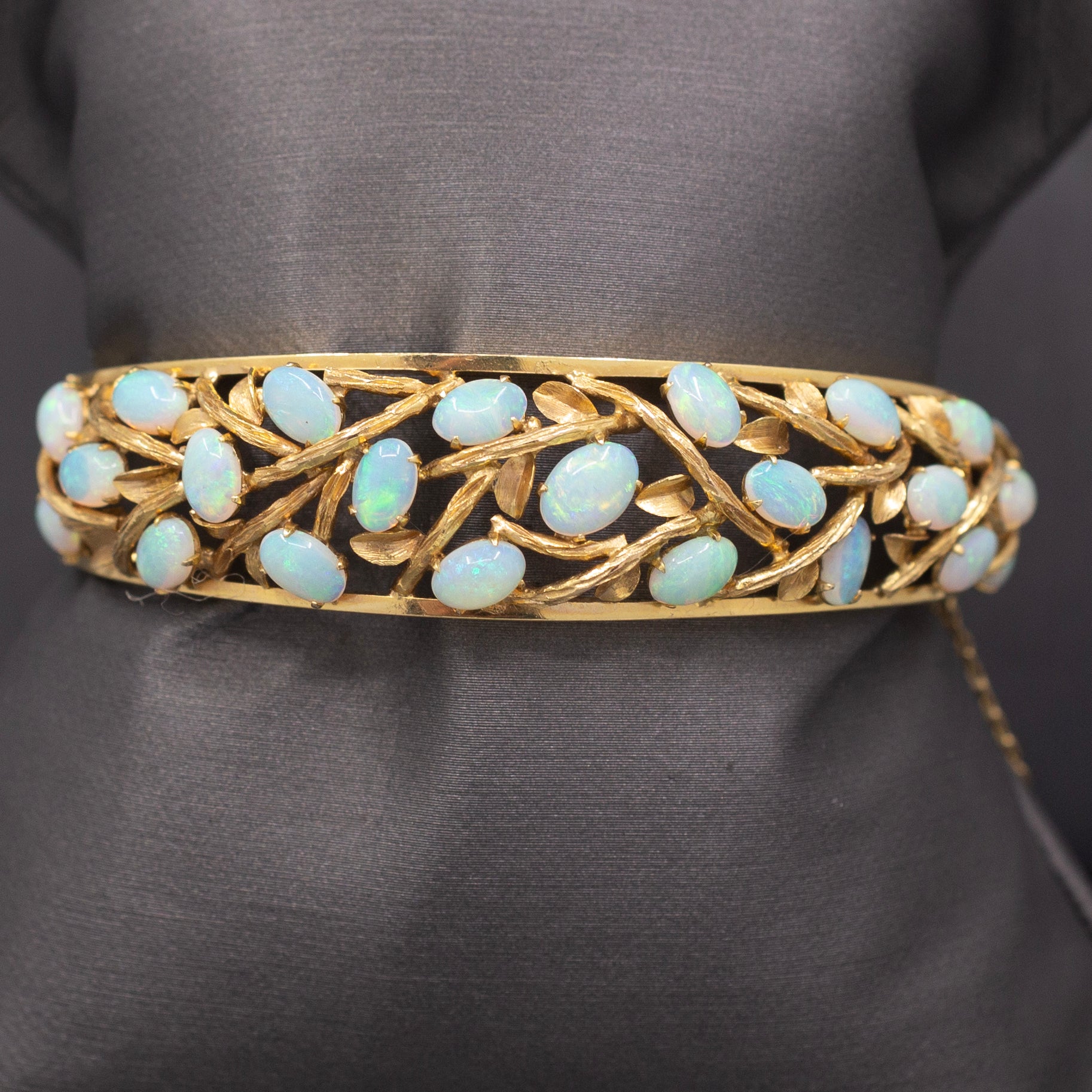Exquisite Australian Opal Garland Bangle Bracelet in 14k Yellow Gold