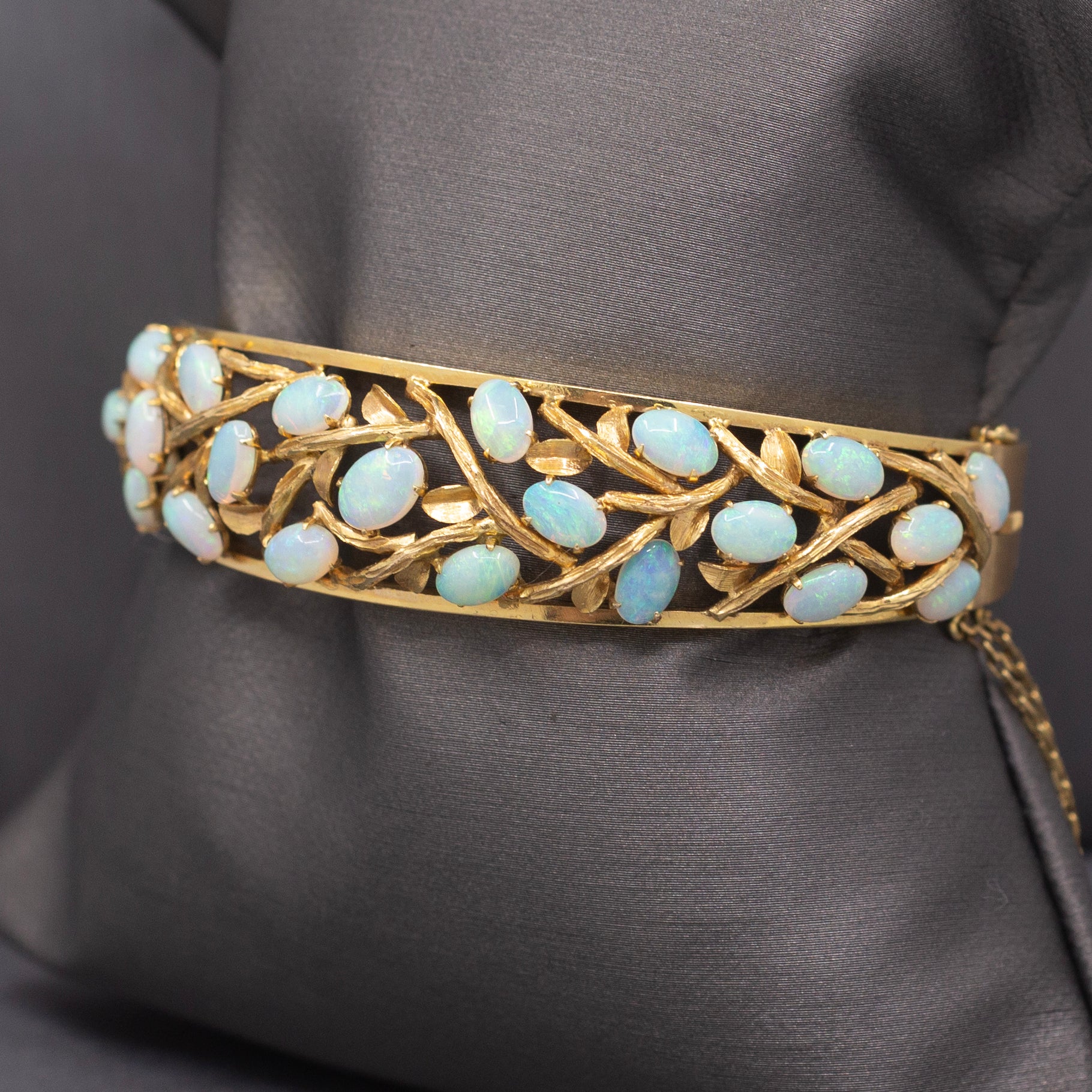 Exquisite Australian Opal Garland Bangle Bracelet in 14k Yellow Gold