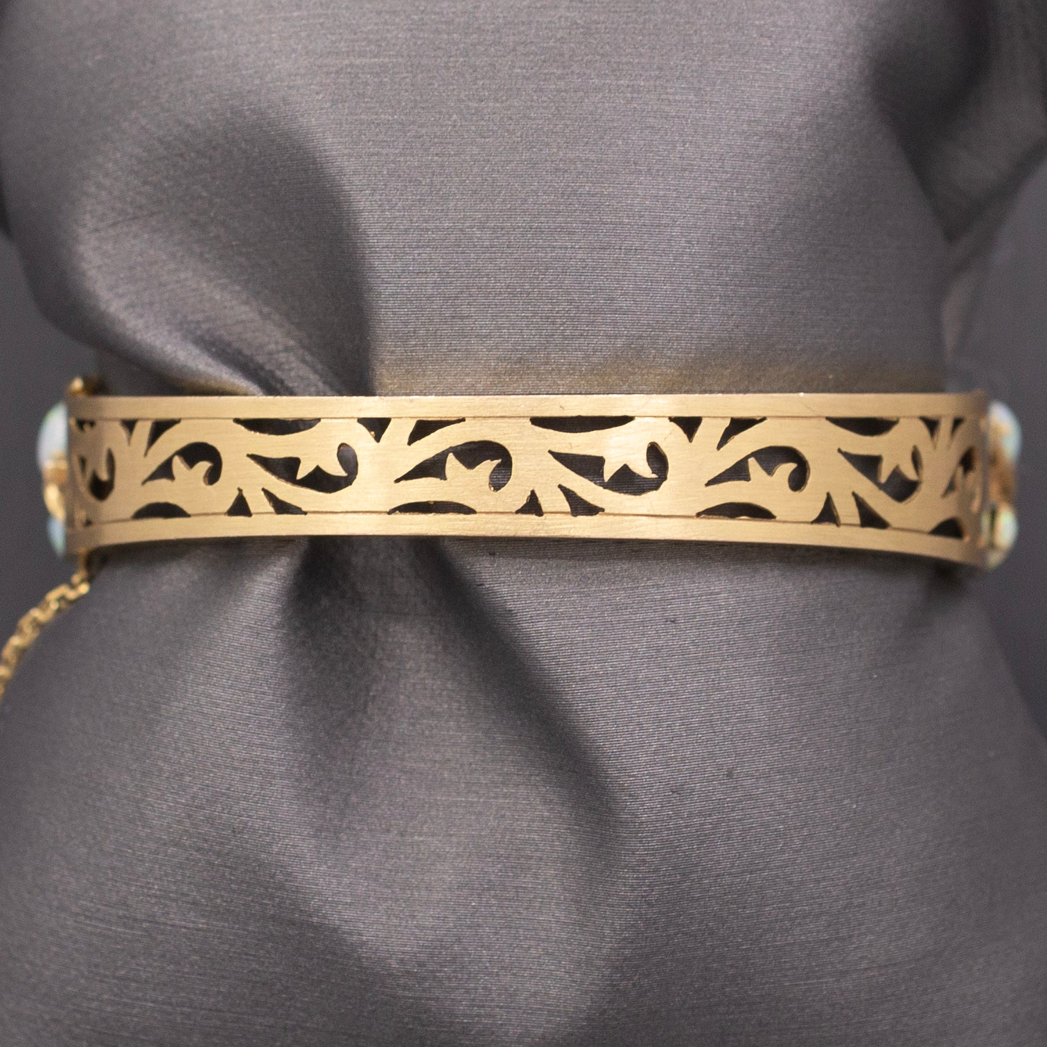 Exquisite Australian Opal Garland Bangle Bracelet in 14k Yellow Gold