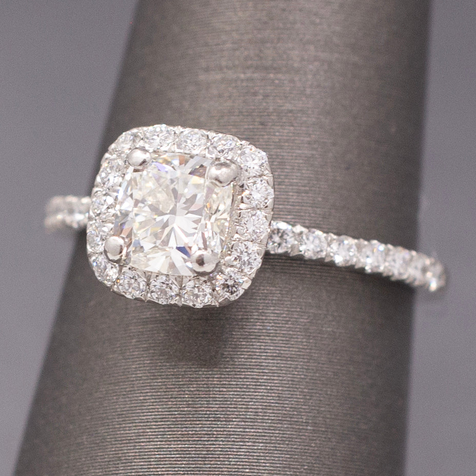 Sparkling GIA Certified Cushion Cut Diamond Halo Engagement Ring in Platinum