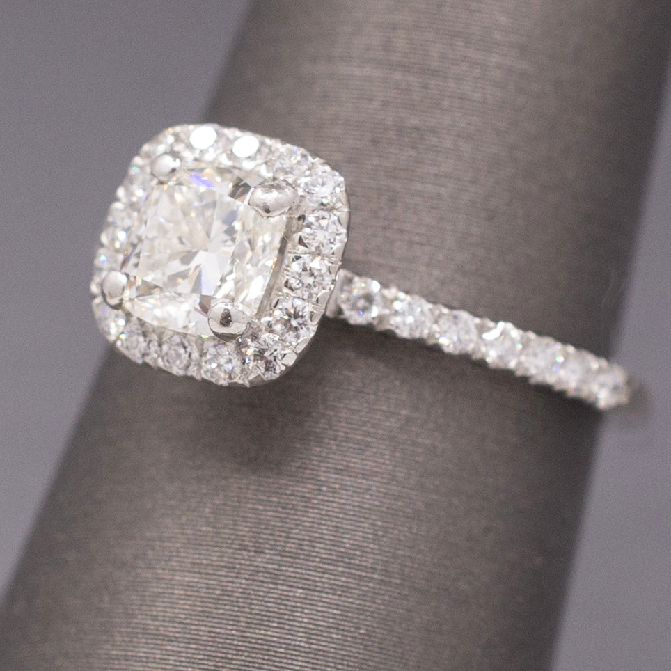 Sparkling GIA Certified Cushion Cut Diamond Halo Engagement Ring in Platinum
