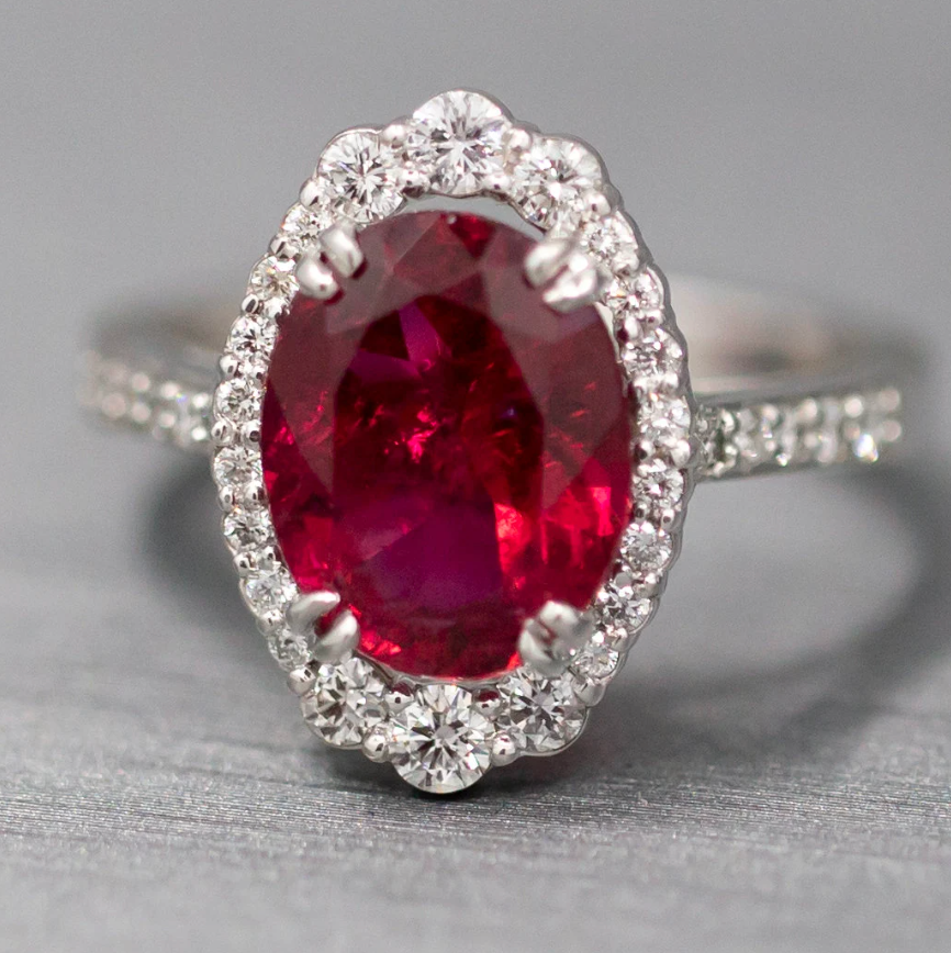 Handcrafted Rubellite Tourmaline and Diamond Cocktail Ring in 18k White Gold