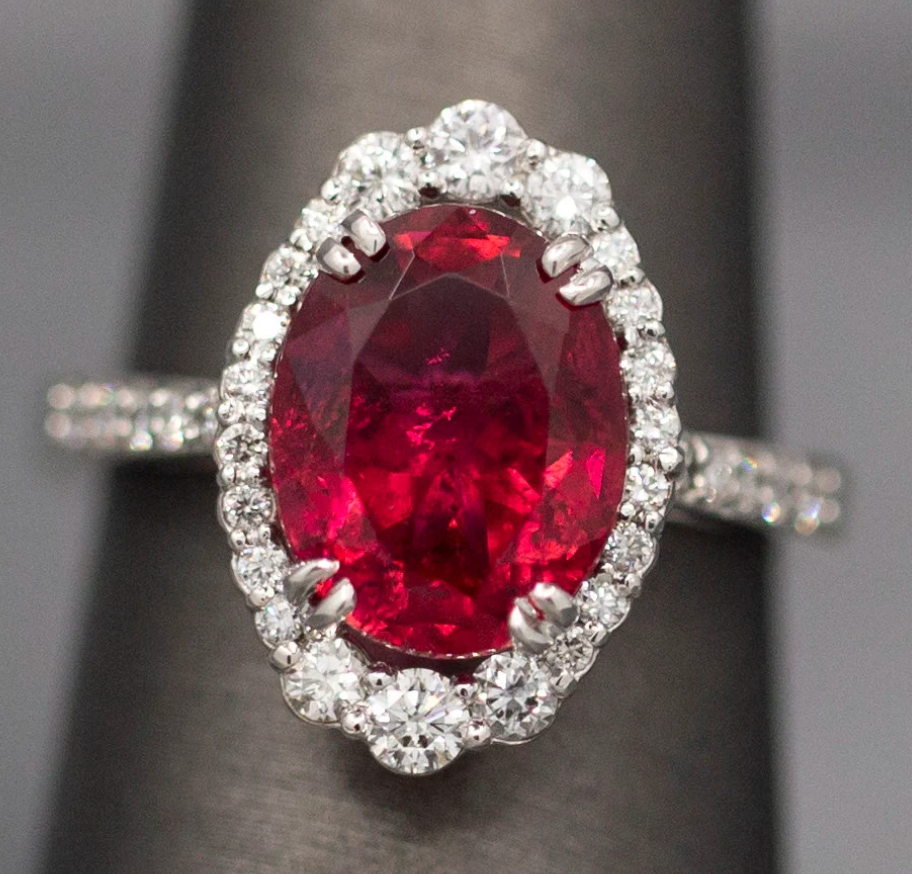 Handcrafted Rubellite Tourmaline and Diamond Cocktail Ring in 18k White Gold