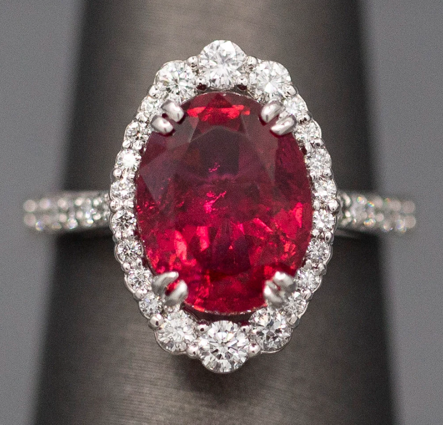 Handcrafted Rubellite Tourmaline and Diamond Cocktail Ring in 18k White Gold