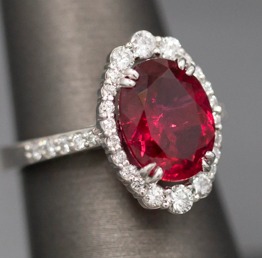 Handcrafted Rubellite Tourmaline and Diamond Cocktail Ring in 18k White Gold