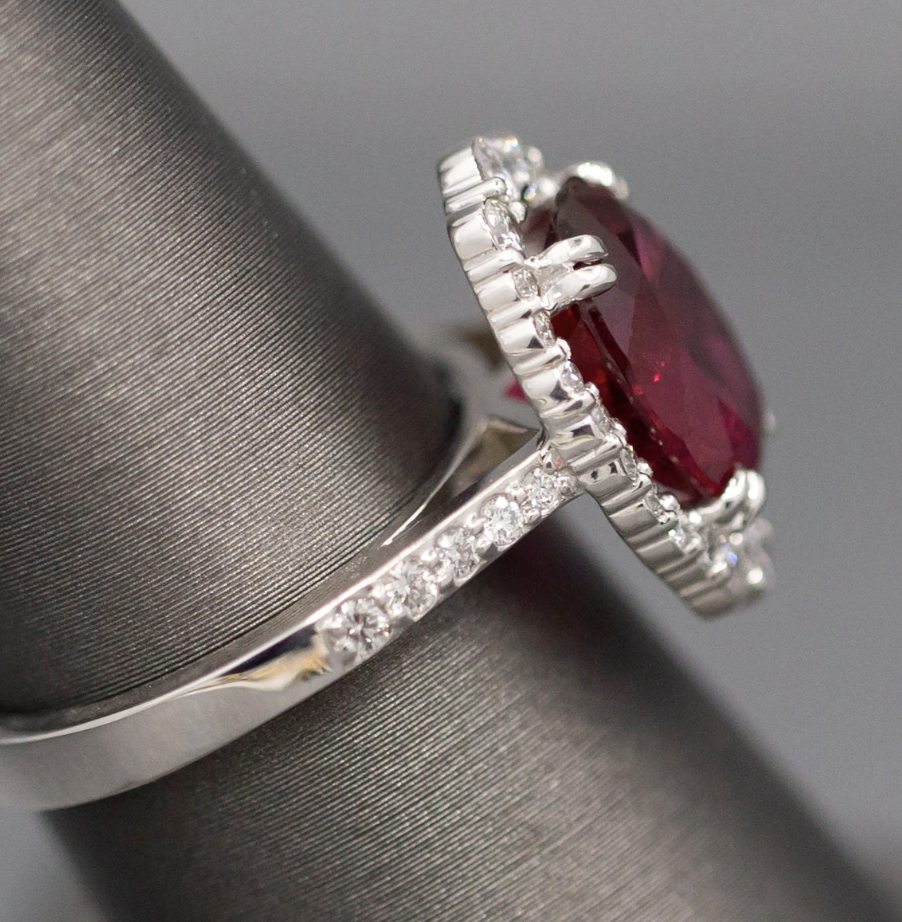 Handcrafted Rubellite Tourmaline and Diamond Cocktail Ring in 18k White Gold