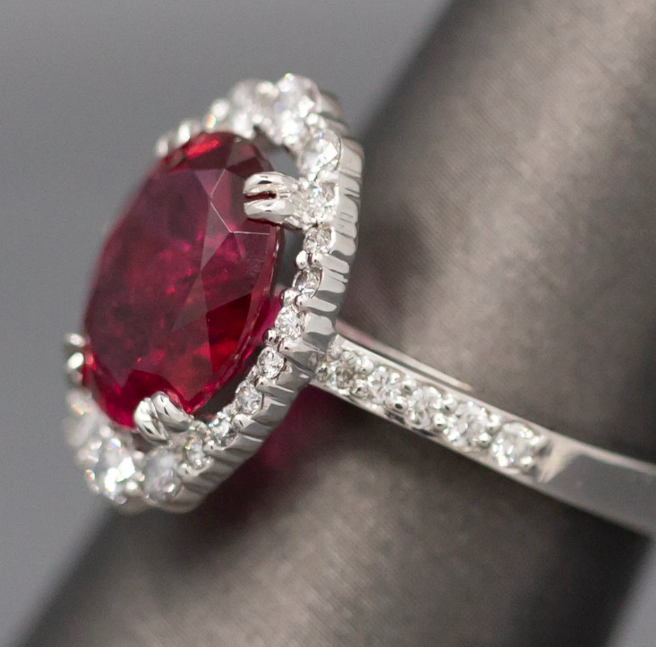 Handcrafted Rubellite Tourmaline and Diamond Cocktail Ring in 18k White Gold
