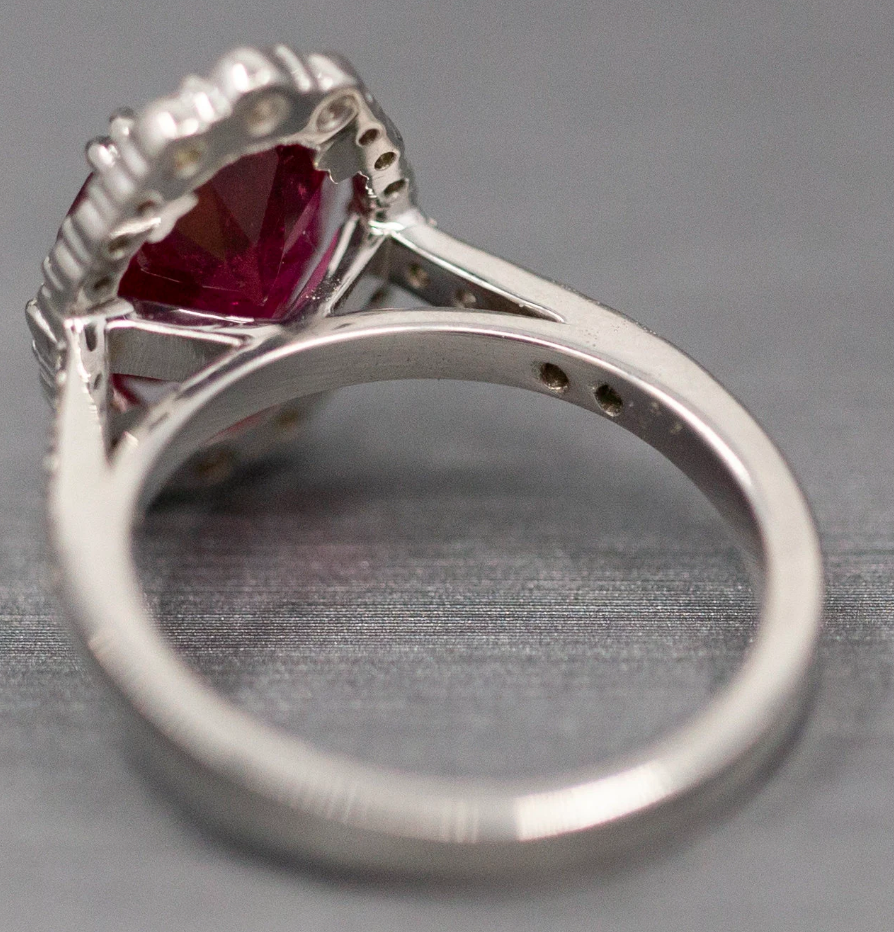 Handcrafted Rubellite Tourmaline and Diamond Cocktail Ring in 18k White Gold