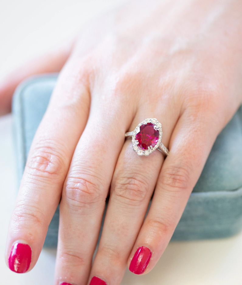 Handcrafted Rubellite Tourmaline and Diamond Cocktail Ring in 18k White Gold