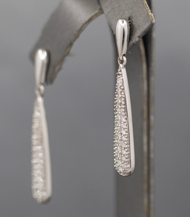 Sparkly Elongated Teardrop Pave' Set Diamond Earrings in 14k White Gold