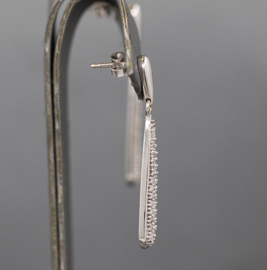 Sparkly Elongated Teardrop Pave' Set Diamond Earrings in 14k White Gold