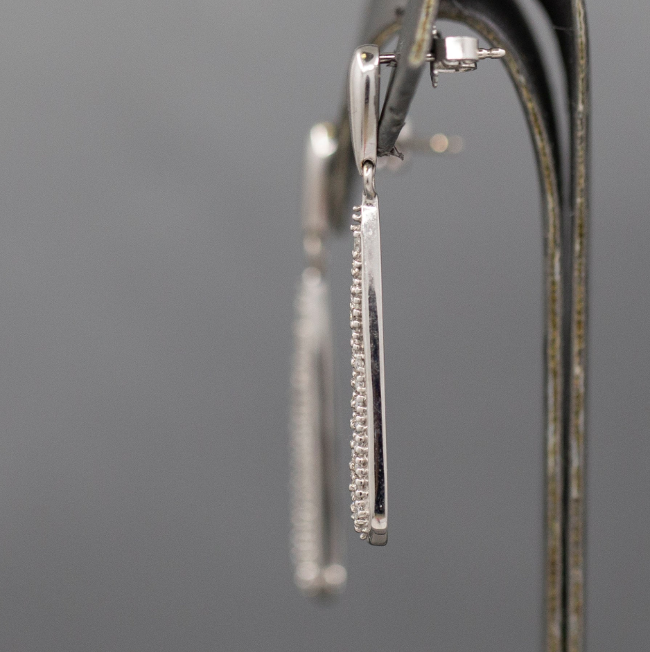 Sparkly Elongated Teardrop Pave' Set Diamond Earrings in 14k White Gold