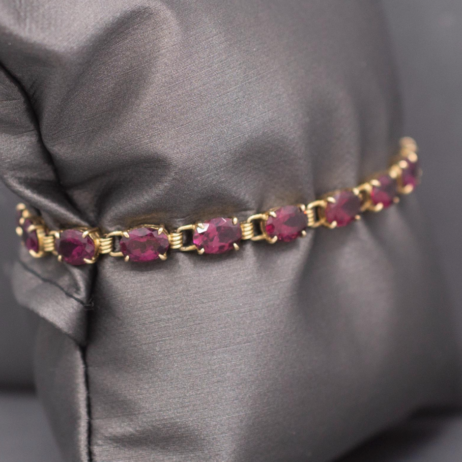 Sparkling Vintage Rhodolite Garnet Tennis Bracelet in 14k Yellow Gold