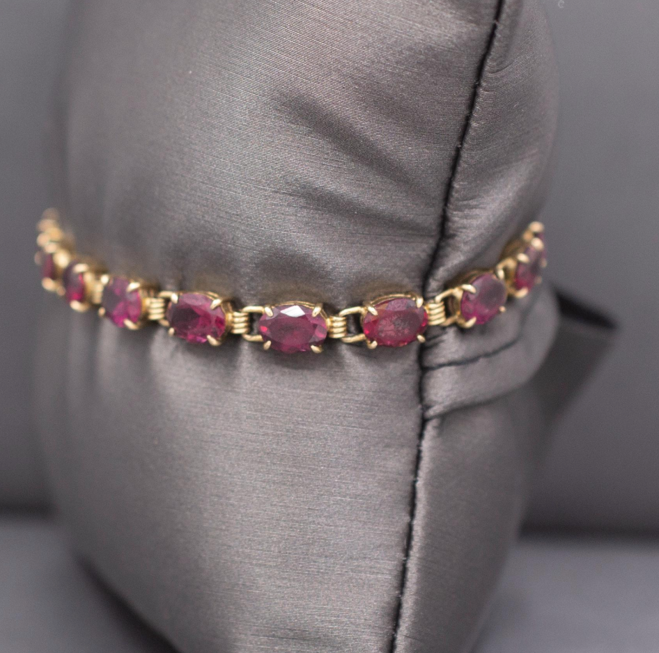 Sparkling Vintage Rhodolite Garnet Tennis Bracelet in 14k Yellow Gold