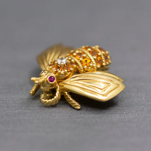 RARE Tiffany and Co Orange Spessartite Garnet Bumble Bee Pin Brooch in 18k Yellow Gold