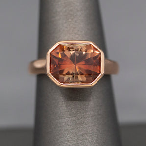 Exquisite Handcrafted Bezel Set Precision Cut Sunstone Ring in Thick 14k Rose Gold
