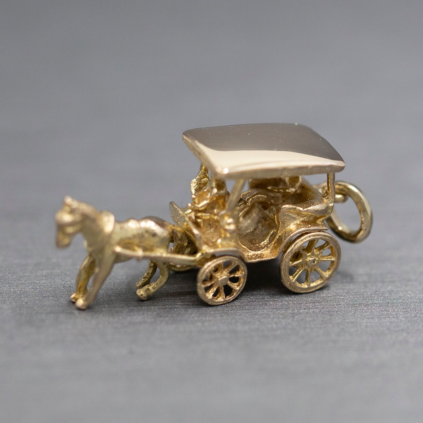 Horse Drawn Carriage with Rider Charm Pendant in 14k Yellow Gold
