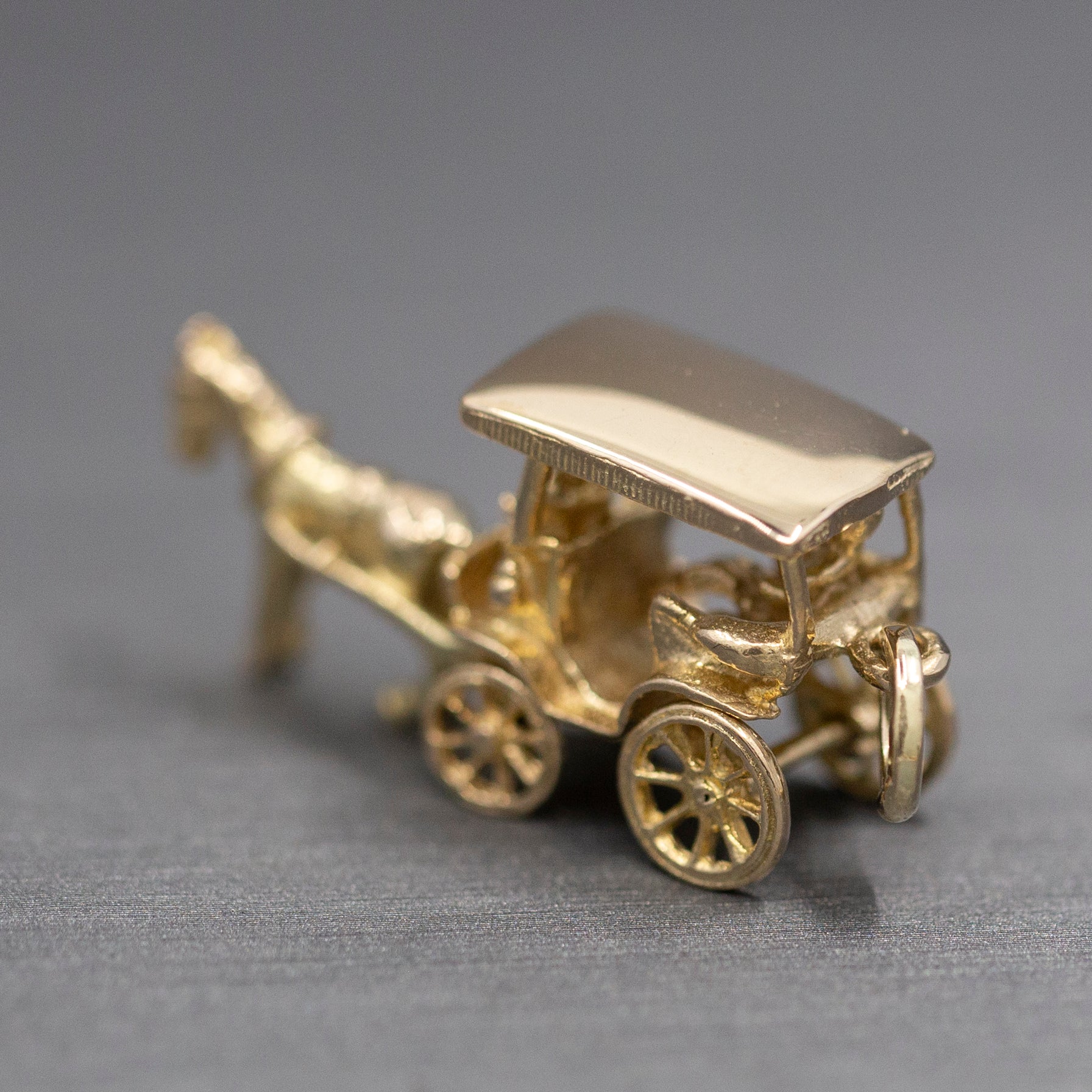 Horse Drawn Carriage with Rider Charm Pendant in 14k Yellow Gold