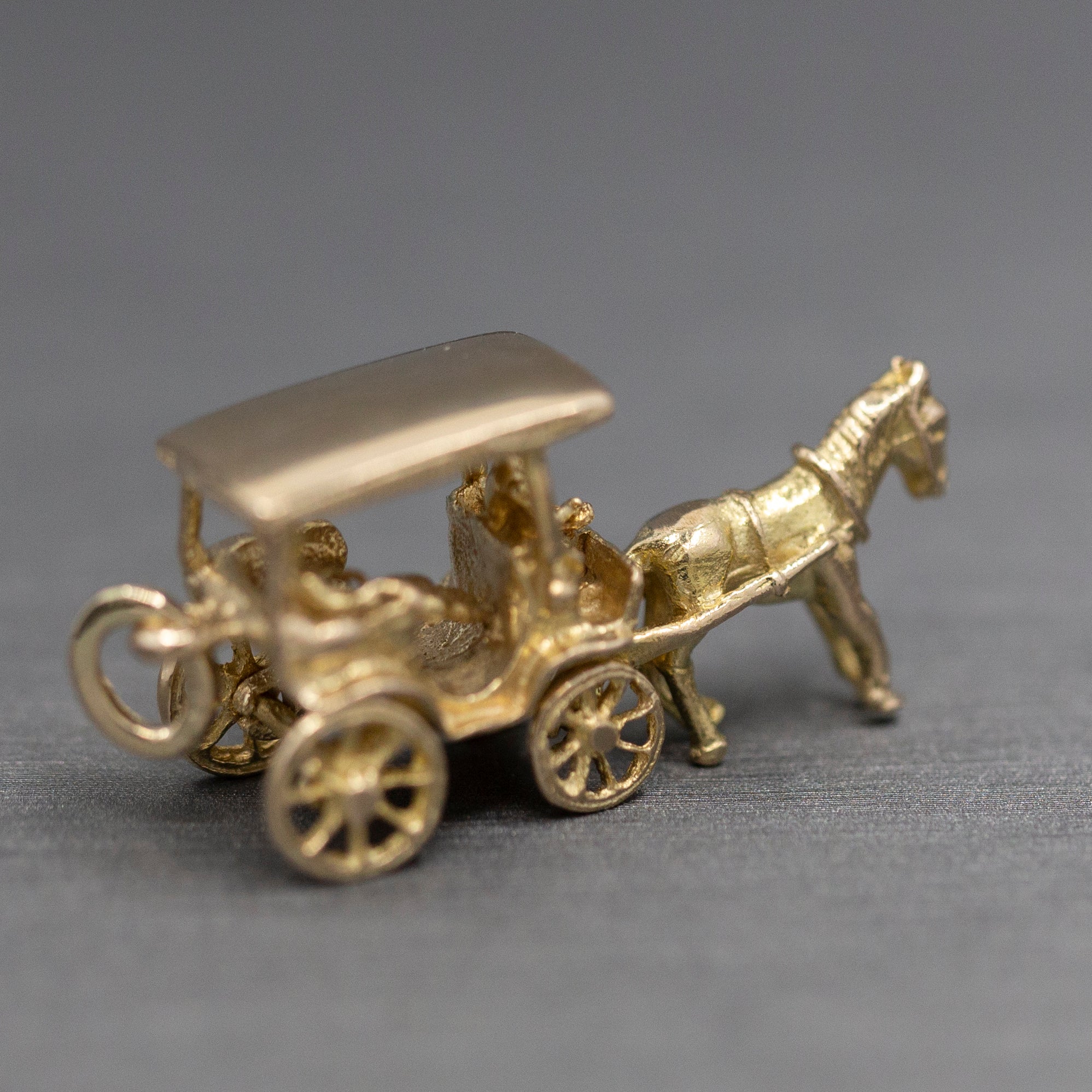 Horse Drawn Carriage with Rider Charm Pendant in 14k Yellow Gold