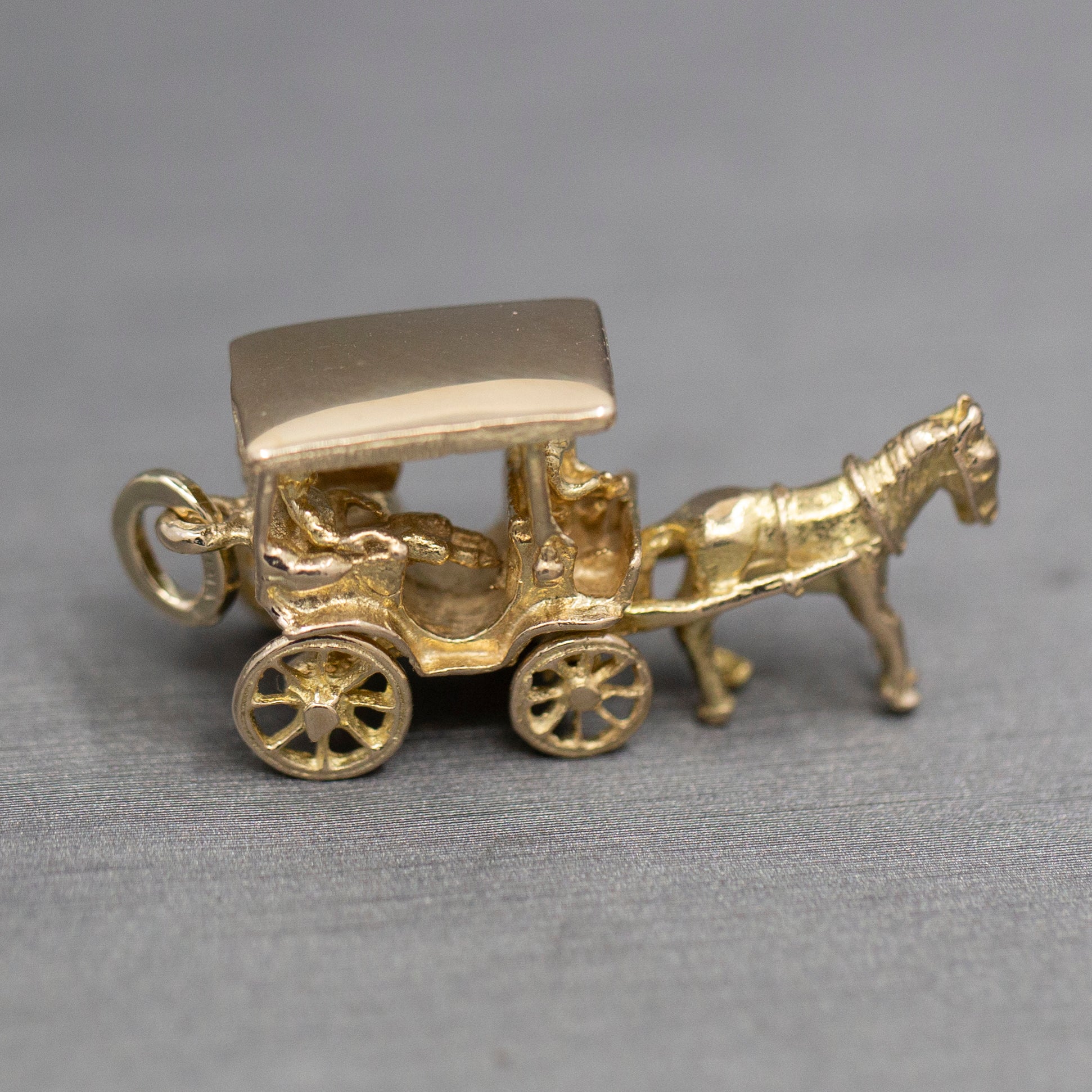 Horse Drawn Carriage with Rider Charm Pendant in 14k Yellow Gold