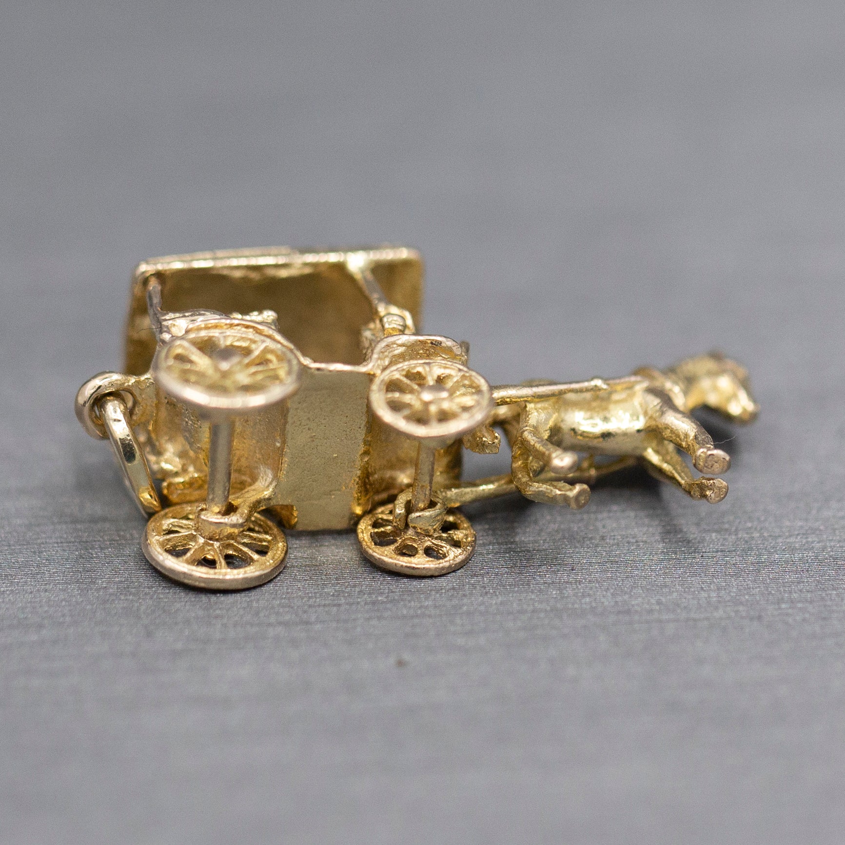 Horse Drawn Carriage with Rider Charm Pendant in 14k Yellow Gold