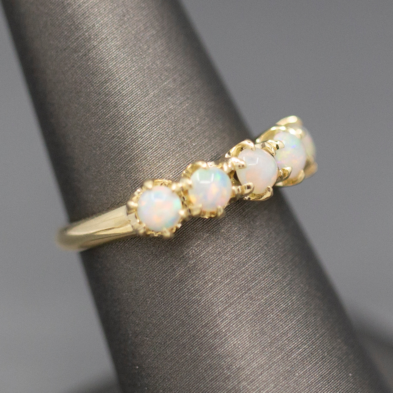 Handcrafted Opal Half Hoop Band Ring in 14k Yellow Gold