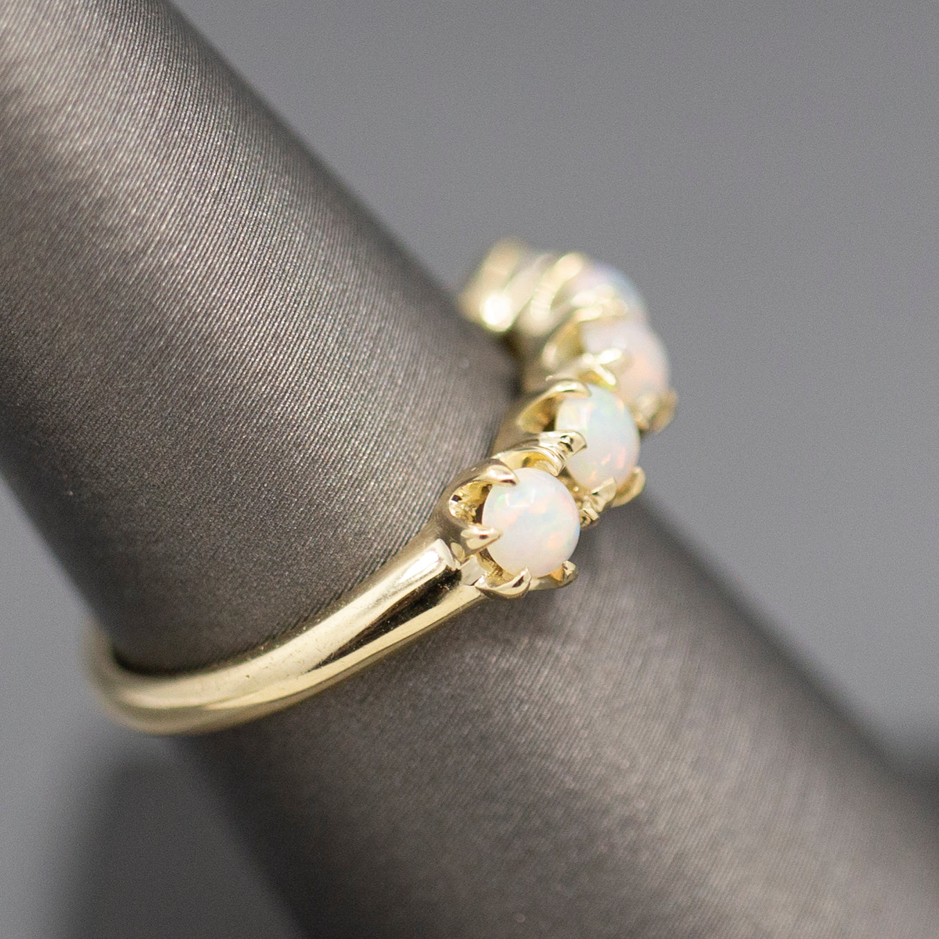 Handcrafted Opal Half Hoop Band Ring in 14k Yellow Gold