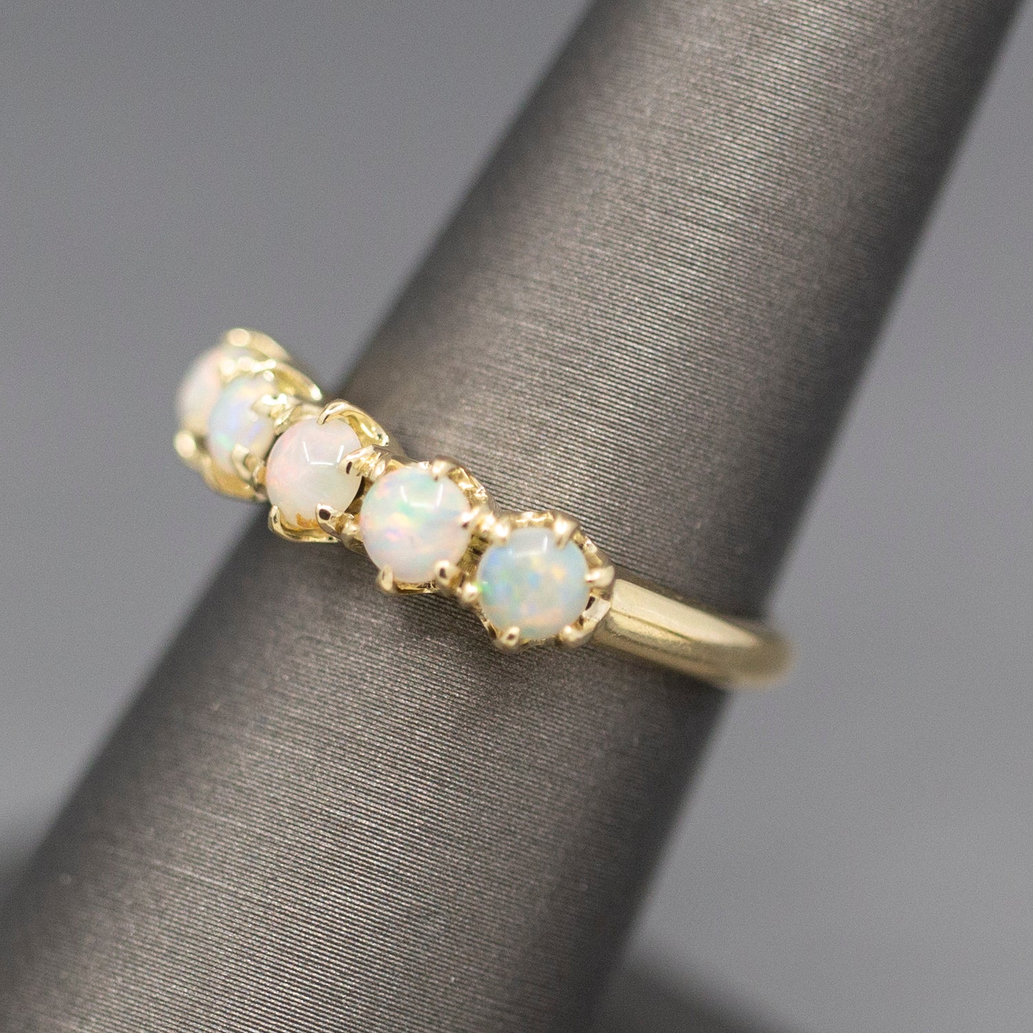 Handcrafted Opal Half Hoop Band Ring in 14k Yellow Gold