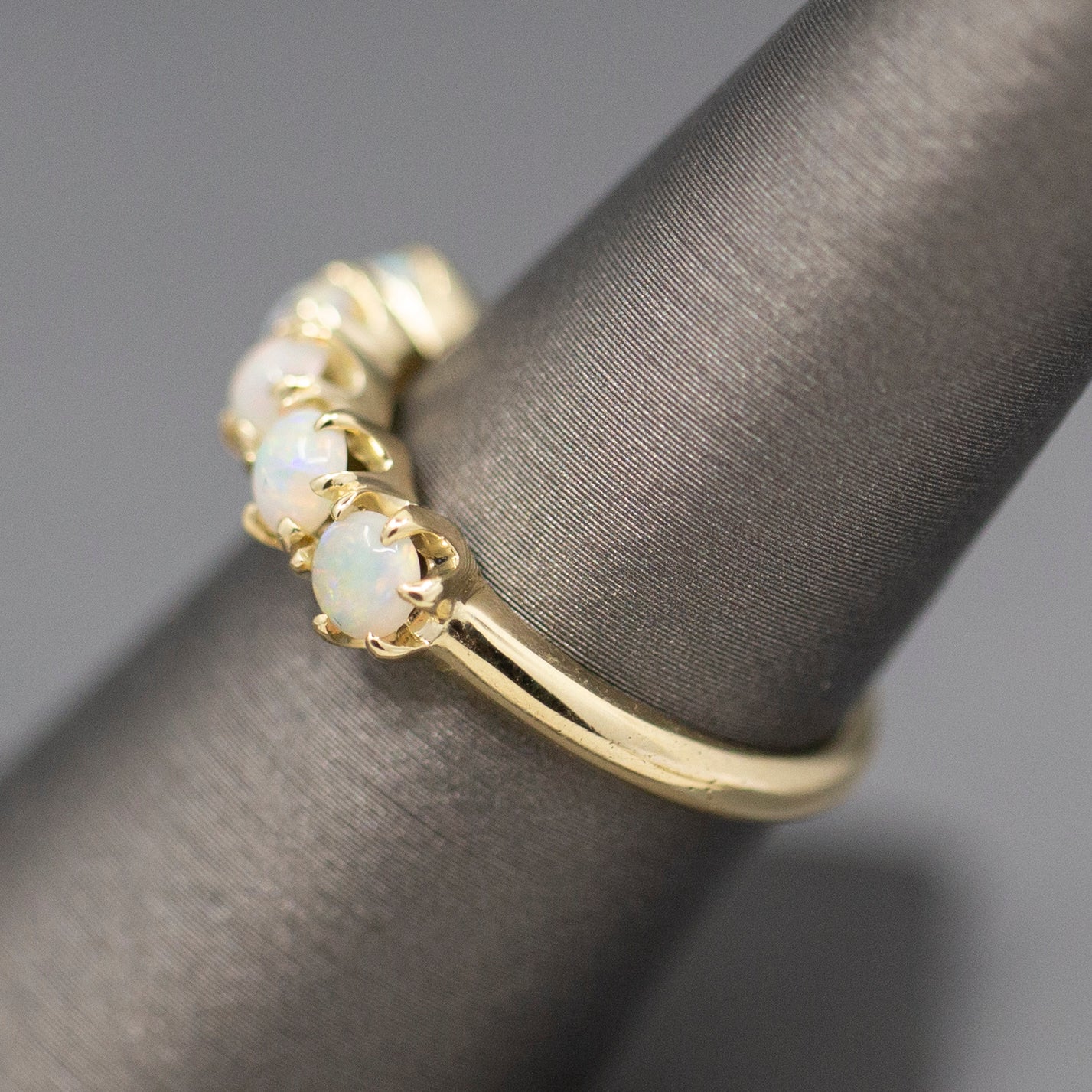 Handcrafted Opal Half Hoop Band Ring in 14k Yellow Gold