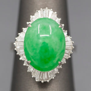 GIA Certified Type A Green Jade and Diamond Ballerina Cocktail Ring in 18k White Gold