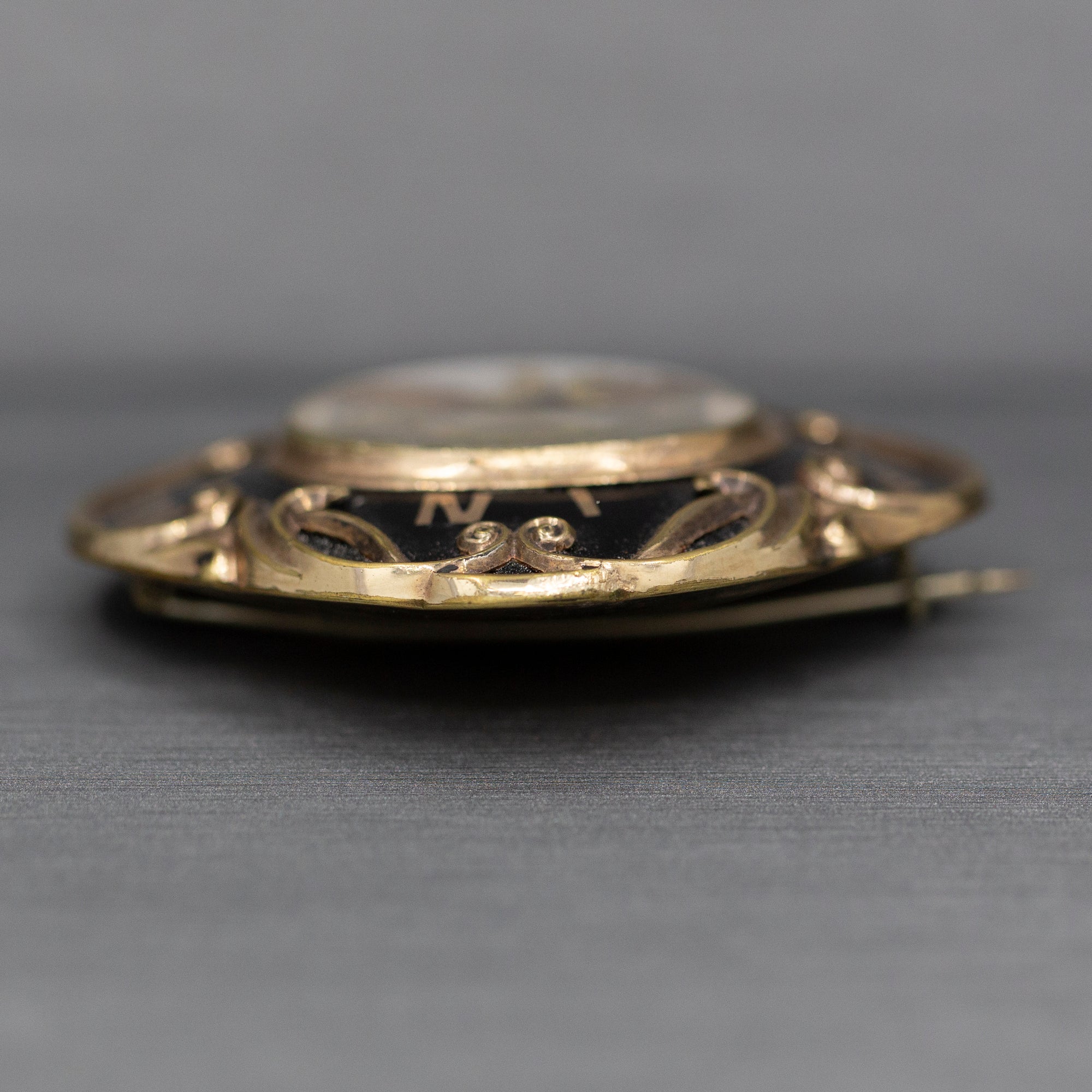 Antique Victorian Mourning In Memory Of Hair Work Brooch in 10k Yellow Gold