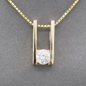 Brilliant Modern Tension Set Diamond Pendant Necklace in 14k Yellow Gold