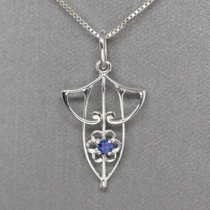 Art Nouveau Inspired Sapphire Pendant Necklace in 14k White Gold 18"