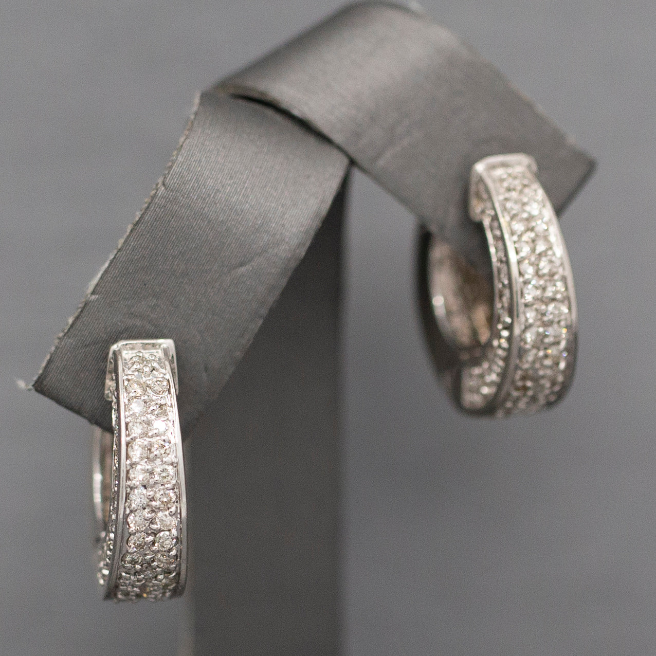 Gorgeous Hinged Diamond Pave Huggie Hoop Earrings in 14k White Gold