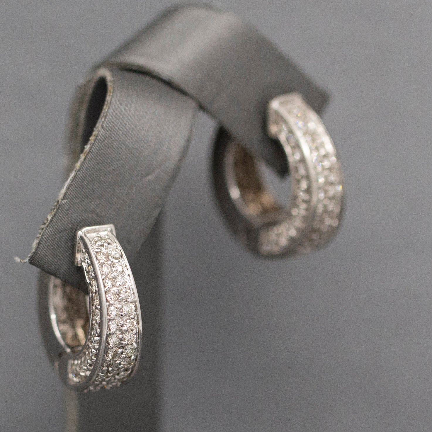 Gorgeous Hinged Diamond Pave Huggie Hoop Earrings in 14k White Gold