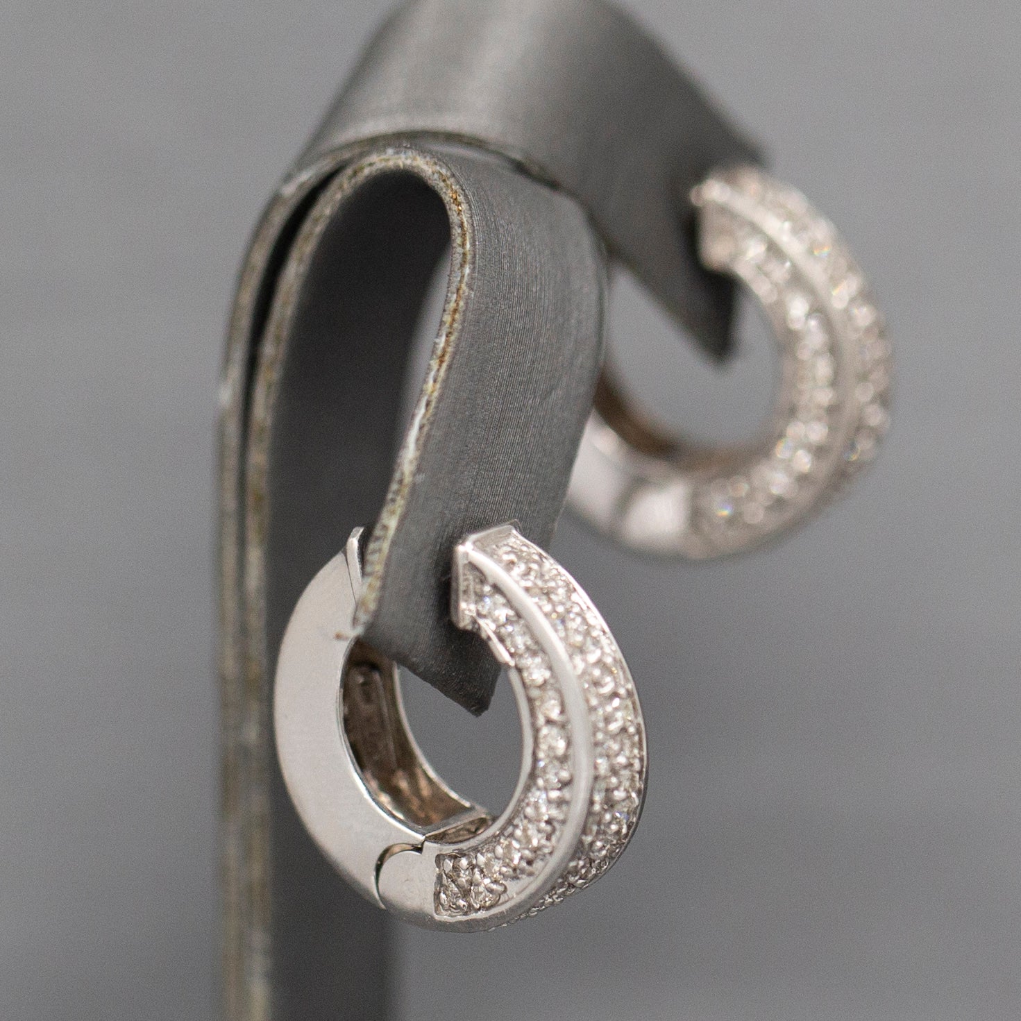 Gorgeous Hinged Diamond Pave Huggie Hoop Earrings in 14k White Gold