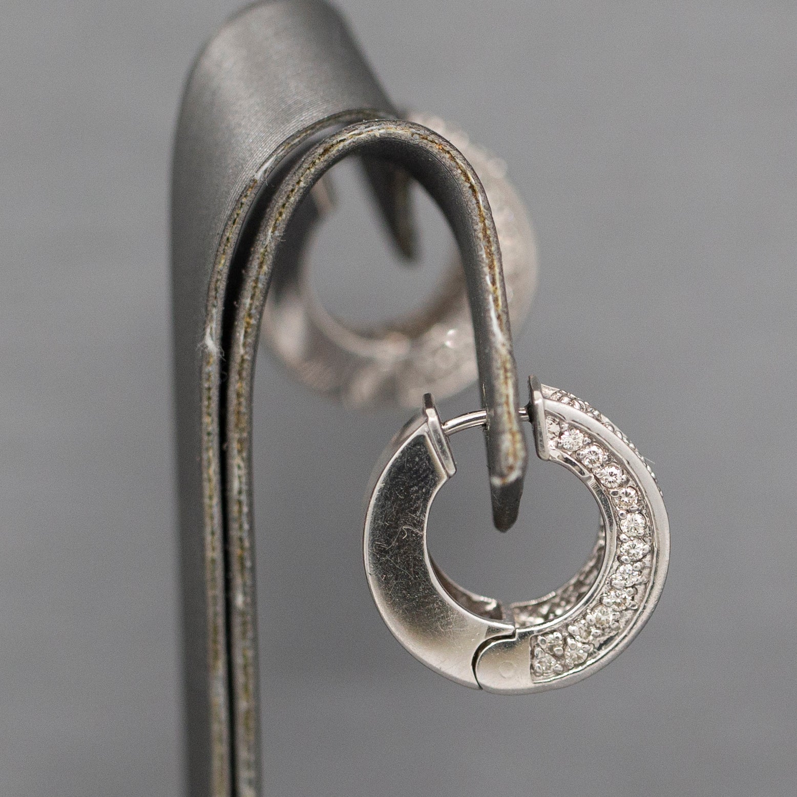 Gorgeous Hinged Diamond Pave Huggie Hoop Earrings in 14k White Gold