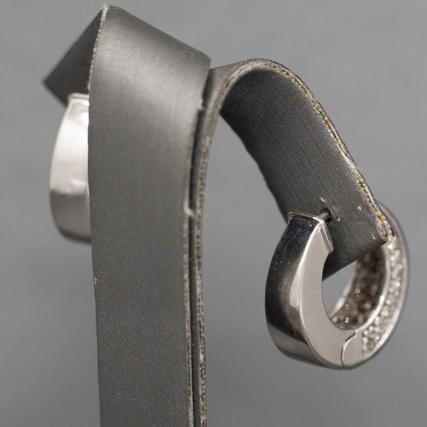 Gorgeous Hinged Diamond Pave Huggie Hoop Earrings in 14k White Gold