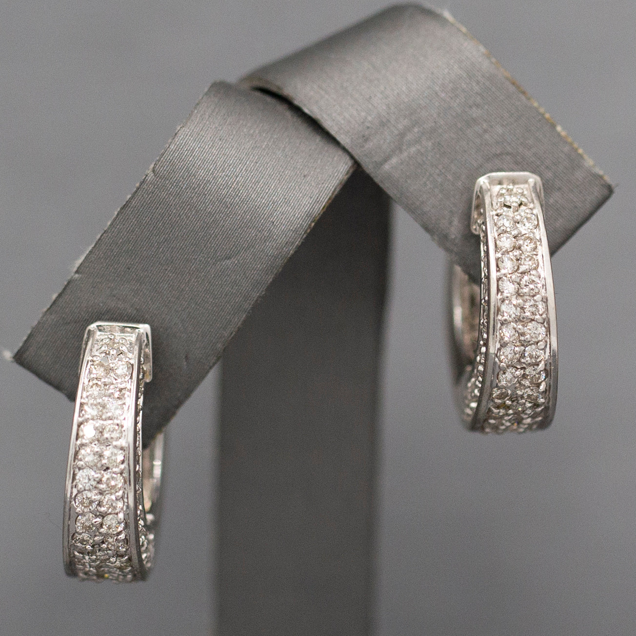 Gorgeous Hinged Diamond Pave Huggie Hoop Earrings in 14k White Gold