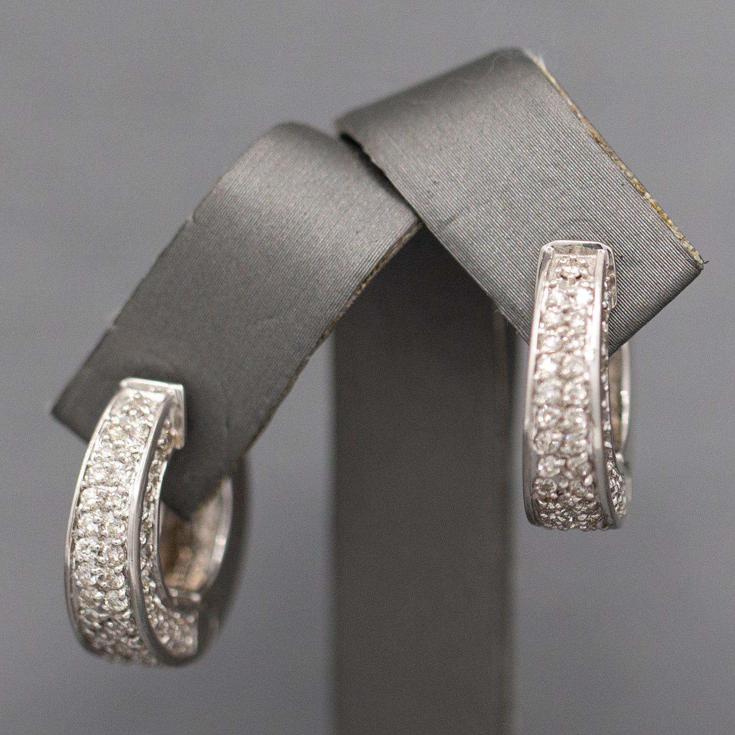 Gorgeous Hinged Diamond Pave Huggie Hoop Earrings in 14k White Gold