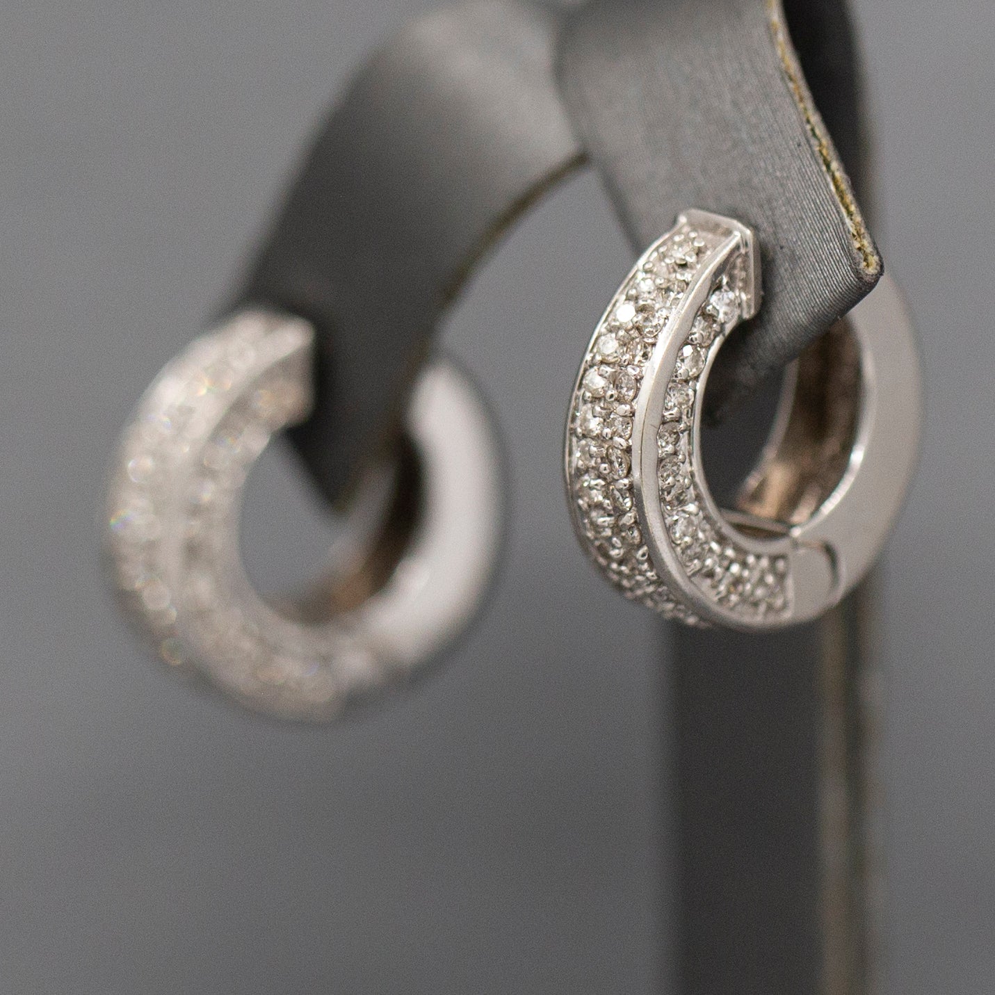 Gorgeous Hinged Diamond Pave Huggie Hoop Earrings in 14k White Gold