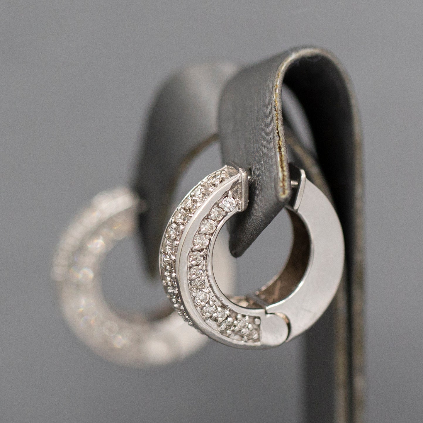 Gorgeous Hinged Diamond Pave Huggie Hoop Earrings in 14k White Gold