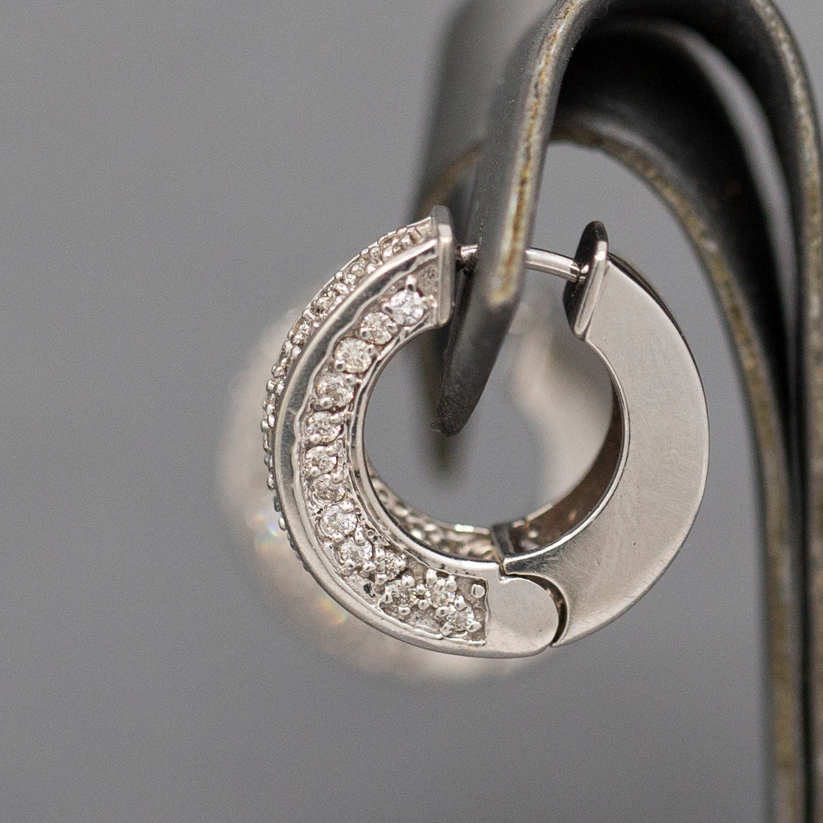 Gorgeous Hinged Diamond Pave Huggie Hoop Earrings in 14k White Gold