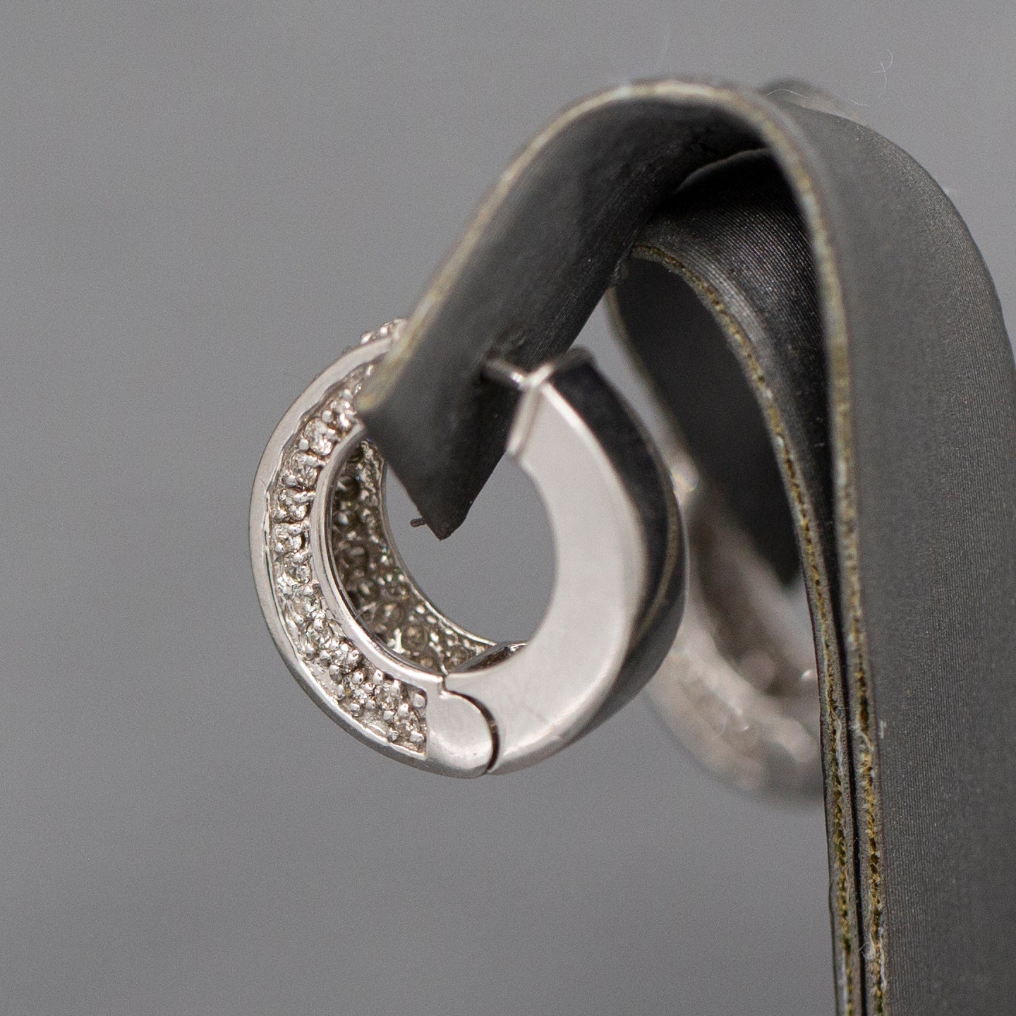 Gorgeous Hinged Diamond Pave Huggie Hoop Earrings in 14k White Gold